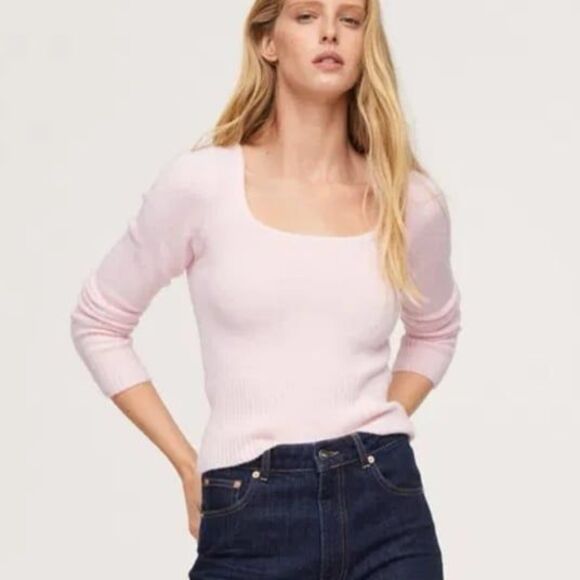 Mango MNG coquette textured knit square neck sweater - Picture 2 of 6